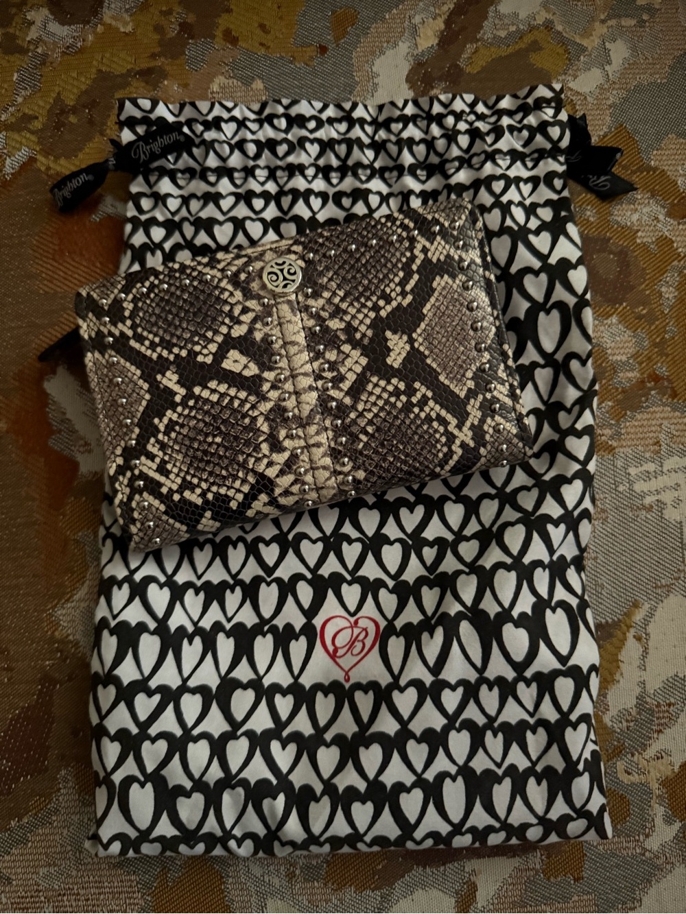 Brighton Pretty Tough Snake-Embossed Wallet in Taupe and Brown
